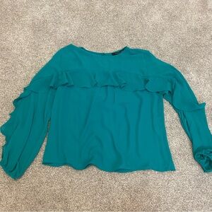 NWT Andrew Marc New York Teal Ruffle Blouse